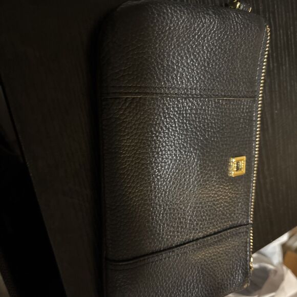 Lodis Pebbled Leather Wristlet Wallet Black ) Clutch Zip Close Pouch Unused - Picture 1 of 4